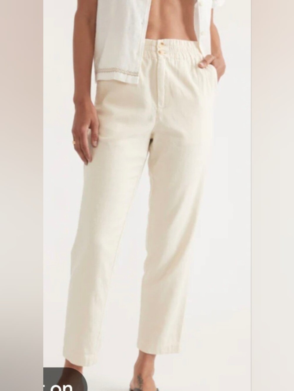 Maine Layer Elle Relaxed Crop Cotton Textured Pant XS Read White Beach Comfort - Picture 2 of 9